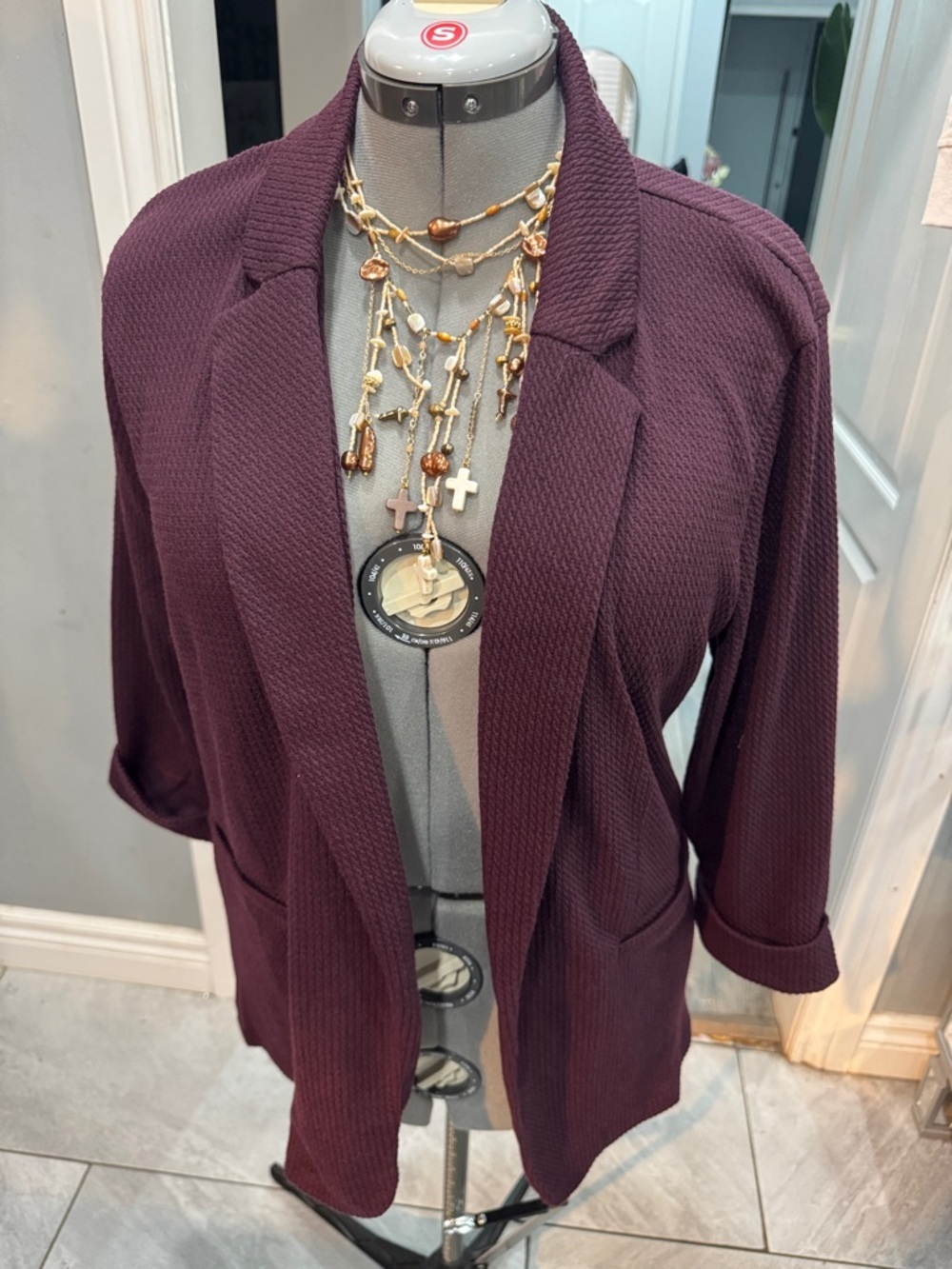 Maurices Plum Open-Front Textured Blazer